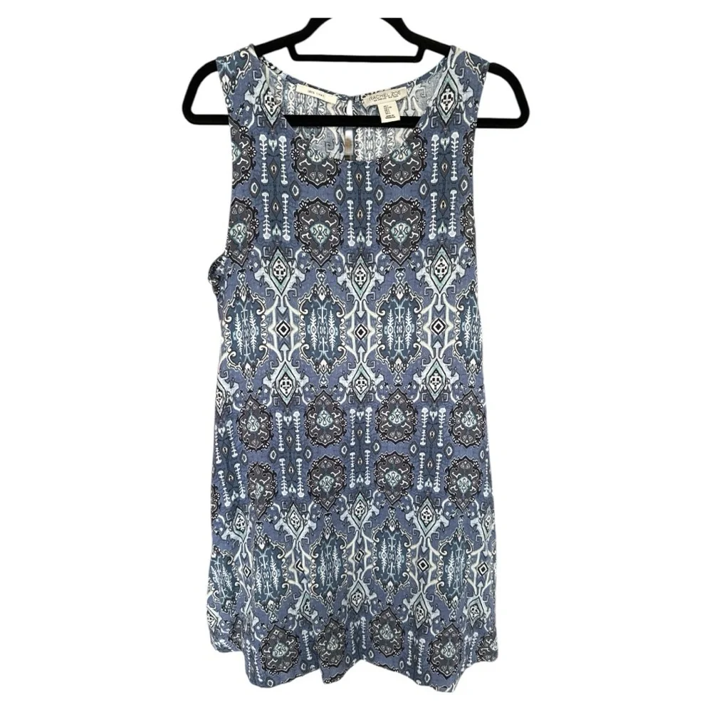 Rachel Zoe Womens Dress Large Blue Linen Sleeveless Ikat Batik with Pockets - Picture 1 of 4